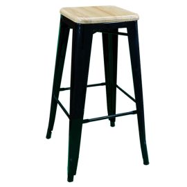 Black Timber Seat Tolix Bar Stool