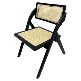 Black and Rattan Folding Chair