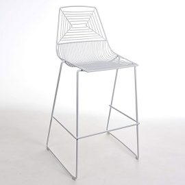 White Wire High Back Stool