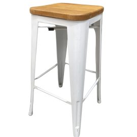 White Tolix stool with timber seat